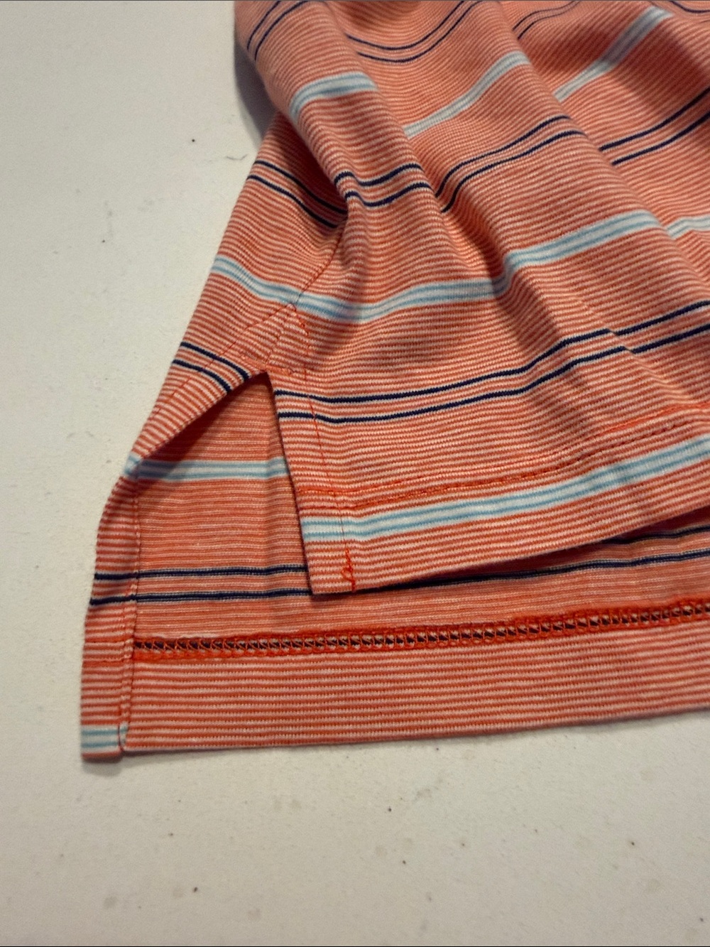 Orvis Coral Striped Polo with Navy & White Accents - Picture 5 of 5